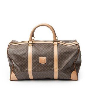 Celine Vintage Large Travel Boston Beige Brown Macadam Canvas Shoulder Bag